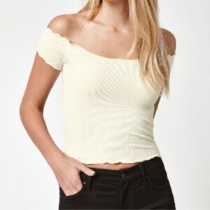 Brandy Melville Lettuce Trim Off The Shoulder Shirt Butter Yellow Top John Galt